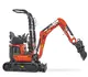 Mini-Bagger HUTTER Kubota U10, Kurzheck, Raupenbagger, Gewicht 1.2 Tonnen, von der Seite, mit Löffel, mit Überrollbügel, Motorleistung 10.3 PS, Schnellgangschalter