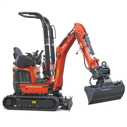 Mini-Bagger HUTTER Kubota U10, Kurzheck, Raupenbagger, Gewicht 1.2 Tonnen, seitlich, mit Löffel, mit Überrollbügel, Motorleistung 10.3 PS, Schnellgangschalter