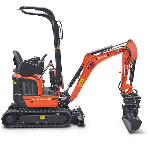 Mini-Bagger HUTTER Kubota U10, Kurzheck, Raupenbagger, Gewicht 1.2 Tonnen, seitlich, mit Löffel, mit Überrollbügel, Motorleistung 10.3 PS, Schnellgangschalter