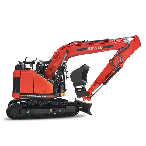 HUTTER Kubota U145, Raupenbagger mittlere Gewichtsklasse, mit Löffel, 14.6 Tonnen Gewicht, Motorleistung 106.7 PS, Kompaktbagger, automatische Betankungsanlage, mit Trackingsystem, Klimaanlage, Lastbruchsicherung, Diebstahlsicherung, Load-Sensing-Hydrauliksystem