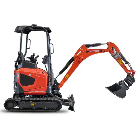 Kleinbagger HUTTER Kubota U17, Raupenbagger, Gewicht 1.7 Tonnen, Kurzheck, mit Löffel, seitlich, verstellbares Fahrwerk, 16 PS Motorleistung, Grabtiefe 2.29 m