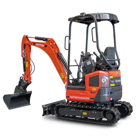 Kleinbagger HUTTER Kubota U18, Raupenbagger, Gewicht 1.7 Tonnen, Kurzheck, mit Löffel, seitlich, verstellbares Fahrwerk, 16 PS Motorleistung, Grabtiefe 2.44 m