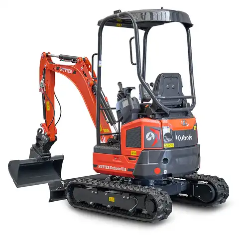 Kleinbagger HUTTER Kubota U18, Raupenbagger, Gewicht 1.7 Tonnen, Kurzheck, mit Löffel, seitlich, verstellbares Fahrwerk, 16 PS Motorleistung, Grabtiefe 2.44 m, Schnellgangschalter
