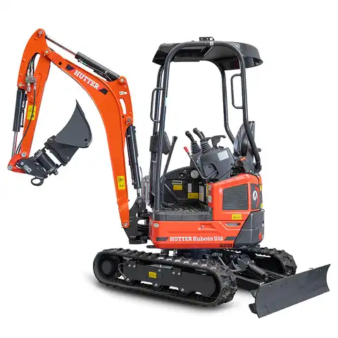 Kleinbagger HUTTER Kubota U18, Raupenbagger, Gewicht 1.7 Tonnen, Kurzheck, mit Löffel, seitlich, verstellbares Fahrwerk, 16 PS Motorleistung, Grabtiefe 2.44 m, Schnellgangschalter