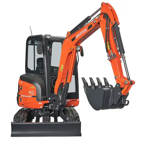 Mini pelle HUTTER Kubota u27, poids cabine 2665 kg, puissance du moteur 21.2 CV, aved godet