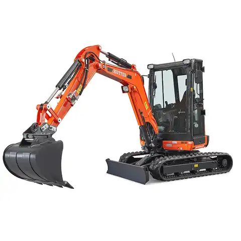 Mini pelle HUTTER Kubota u27, poids cabine 2665 kg, puissance du moteur 21.2 CV, aved godetm, Balancier long de série, Déport arrière nul
