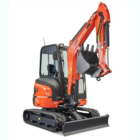 Mini pelle HUTTER Kubota u27, poids cabine 2665 kg, puissance du moteur 21.2 CV, aved godetm, Balancier long de série, Déport arrière nul, Instruments de bord digitaux, Système antivol,