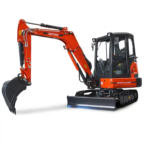 HUTTER Kubota KX037, Raupenbagger mittlere Gewichtsklasse, mit Löffel, 3.5 Tonnen Gewicht, Motorleistung 24.2 PS, seitlich