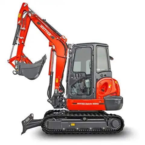 HUTTER Kubota KX042, Raupenbagger mittlere Gewichtsklasse, mit Löffel, 4.2 Tonnen Gewicht, Motorleistung 40.4 PS, Kompaktbagger, höchste Losbrechkraft, grosszügige Kabine, beide Joysticks mit Proportionalsteuerung