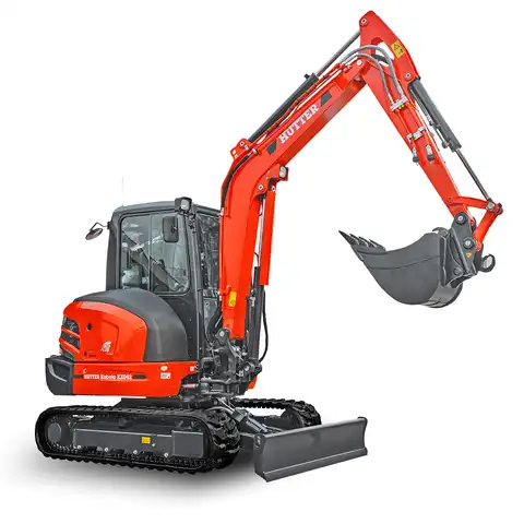 HUTTER Kubota KX042, Raupenbagger mittlere Gewichtsklasse, mit Löffel, 4.2 Tonnen Gewicht, Motorleistung 40.4 PS, Kompaktbagger, höchste Losbrechkraft, grosszügige Kabine, beide Joysticks mit Proportionalsteuerung