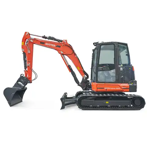 HUTTER Kubota KX060, Raupenbagger mittlere Gewichtsklasse, mit Löffel, 5.6 Tonnen Gewicht, Motorleistung 47.6 PS, Kompaktbagger, geringe Geräuschemission, mit Trackingsystem, LED-Beleuchtung, grosse Glasflächen, Rückfahrkamera, beide Joysticks mit Proportionalsteuerung, intuitive Jog-Dial-Bedienung, farbiger LCD-Bildschirm, Komfortsitz