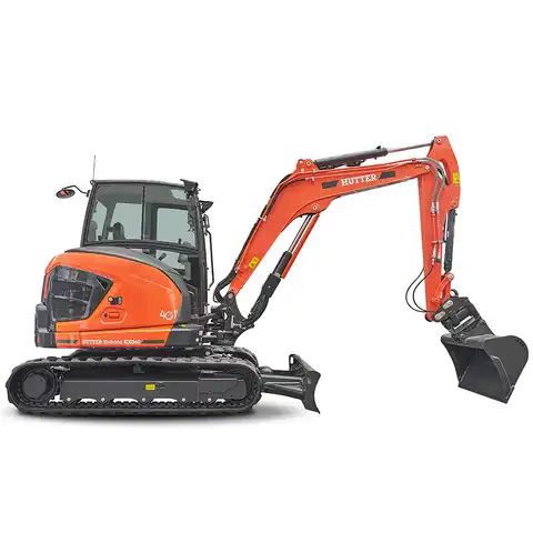 HUTTER Kubota KX060, Raupenbagger mittlere Gewichtsklasse, mit Löffel, 5.6 Tonnen Gewicht, Motorleistung 47.6 PS, Kompaktbagger, geringe Geräuschemission, mit Trackingsystem, LED-Beleuchtung, grosse Glasflächen, Rückfahrkamera, beide Joysticks mit Proportionalsteuerung, intuitive Jog-Dial-Bedienung, farbiger LCD-Bildschirm