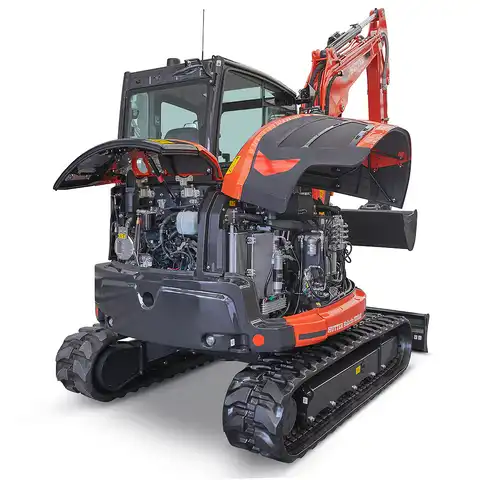 HUTTER Kubota KX060, Raupenbagger mittlere Gewichtsklasse, mit Löffel, 5.6 Tonnen Gewicht, Motorleistung 47.6 PS, Kompaktbagger, geringe Geräuschemission, mit Trackingsystem, LED-Beleuchtung, grosse Glasflächen, Rückfahrkamera, beide Joysticks mit Proportionalsteuerung, intuitive Jog-Dial-Bedienung, farbiger LCD-Bildschirm, Komfortsitz, weit öffnende Wartungshauben