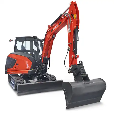 HUTTER Kubota KX060, Raupenbagger mittlere Gewichtsklasse, mit Löffel, 5.6 Tonnen Gewicht, Motorleistung 47.6 PS, Kompaktbagger, geringe Geräuschemission, mit Trackingsystem, LED-Beleuchtung, grosse Glasflächen, Rückfahrkamera, beide Joysticks mit Proportionalsteuerung, intuitive Jog-Dial-Bedienung