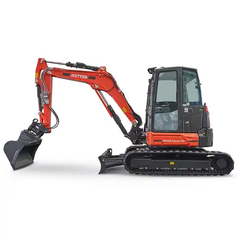 HUTTER Kubota U56, Raupenbagger mittlere Gewichtsklasse, mit Löffel, 5.5 Tonnen Gewicht, Motorleistung 47.6 PS, Kurzheck, geringe Geräuschemission, mit Trackingsystem, Diebstahlsicherungssystem, LED-Beleuchtung, grosse Glasflächen, Rückfahrkamera, beide Joysticks mit Proportionalsteuerung