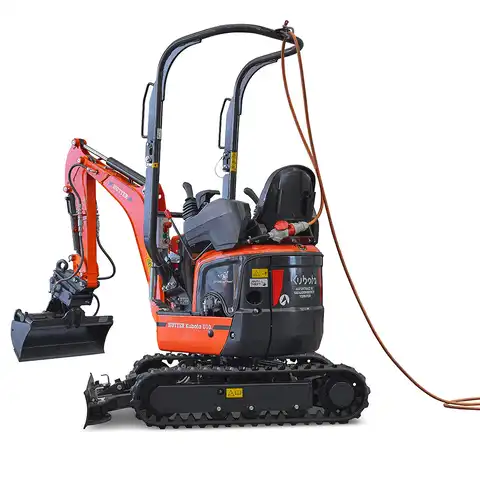 pelle électro HUTTER Kubota U10E, poids 1120 kg, Moteur électrique 9 kW, Train de chenilles pouvant s’élargir, Déport arrière nul, Vérin de flèche au dessus de la flèche, Servocommandes hydrauliques