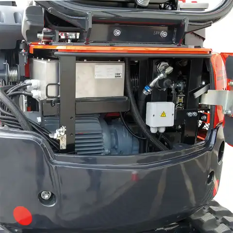 pelle électro HUTTER Kubota U17E, poids 1650 kg, Moteur électrique 11 kW, Train de chenilles pouvant s’élargir, Déport arrière nul, Vérin de flèche au-dessus de la flèche