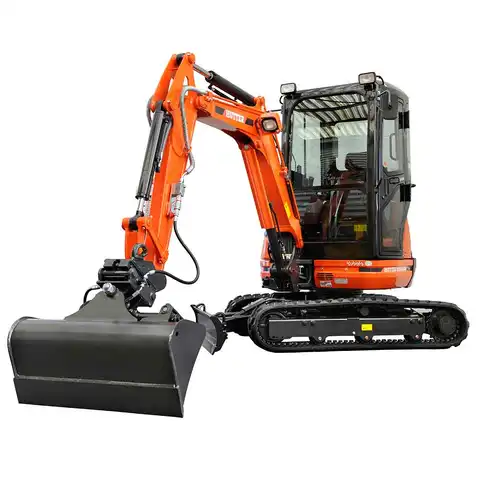 Kleinbagger HUTTER Kubota U20, Kurzheck, Raupenbagger, 2.2 Tonnen Gewicht, 19 PS Motorleistung, von vorne, mit Löffel